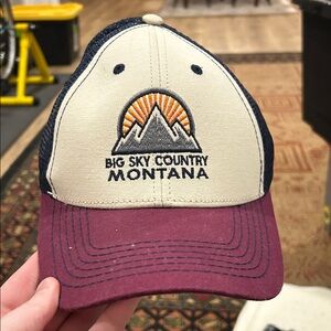 Big Sky Country Montana Trucker Hat - Cream and Burgundy